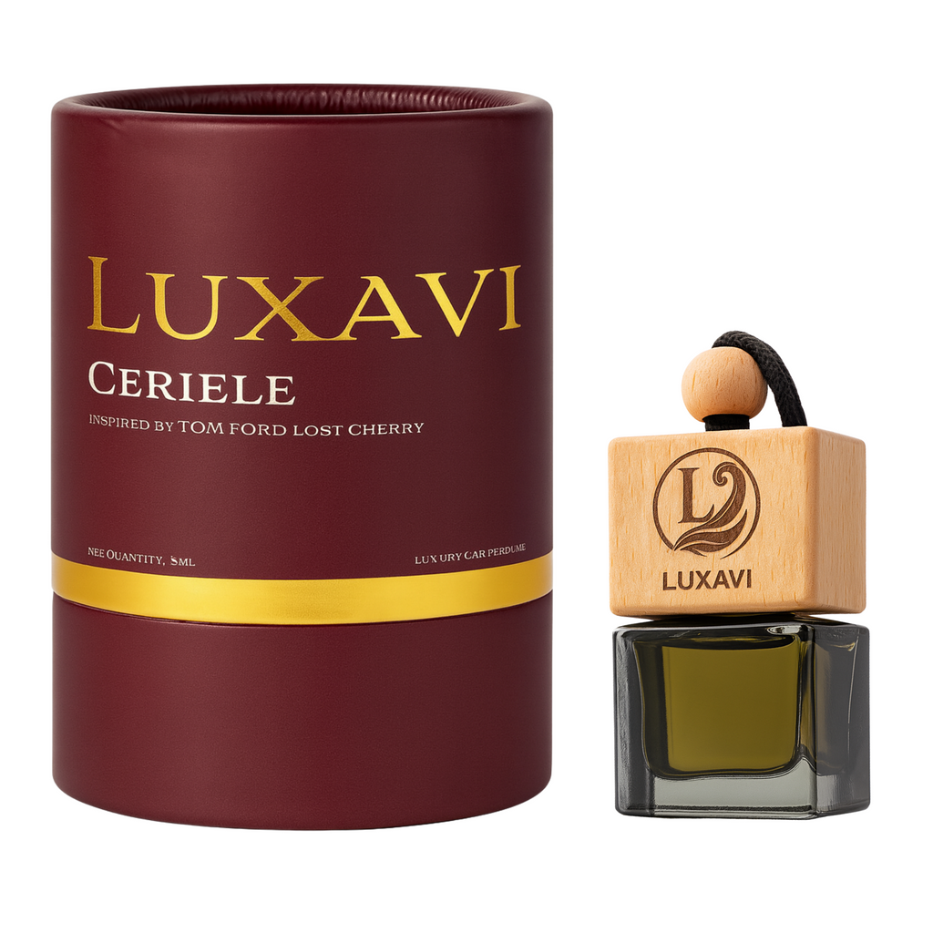 Luxavi Ceriele Lost Cherry inspired car perfume with luxury red-black packaging
