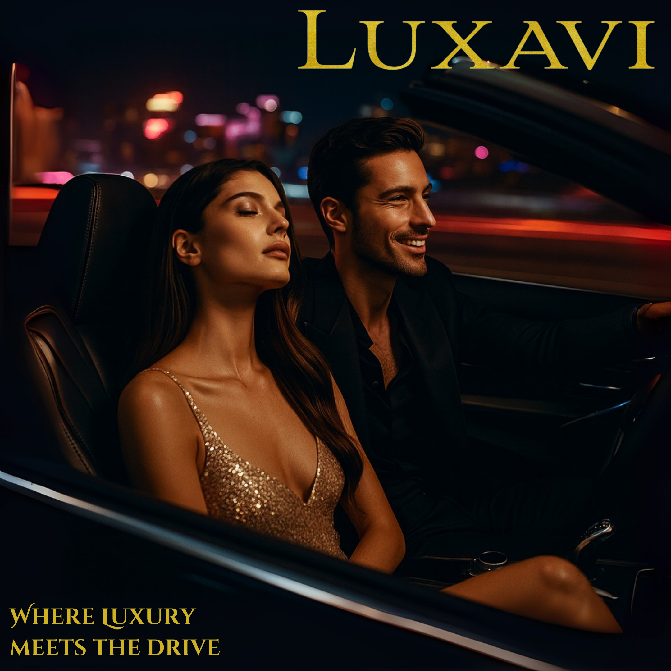 Luxury car scent by Luxavi in night city setting – aromatic fresh car perfume