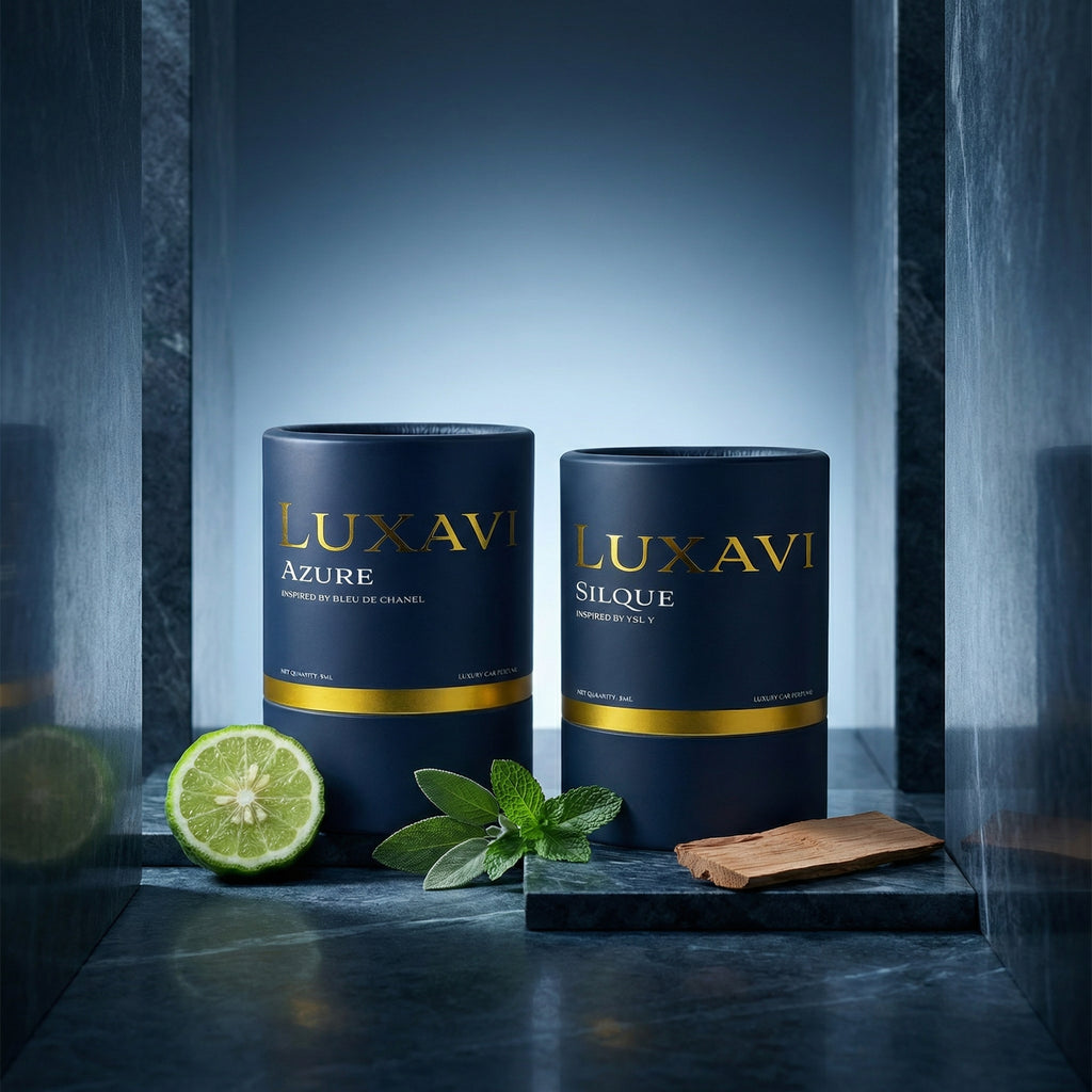 Luxavi Signature Set car diffuser pair – premium gift packaging for two scents